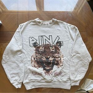 Anine Bing White Tiger Graphic Crewneck Sweater